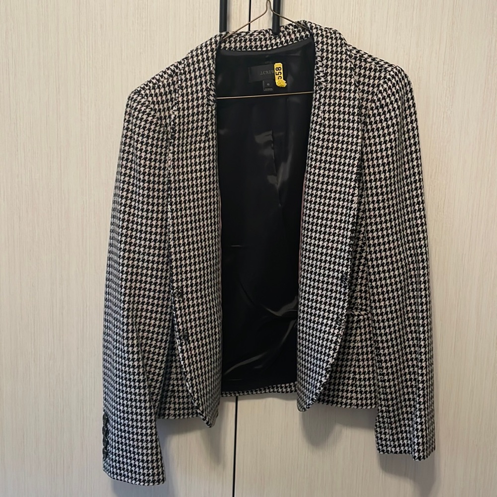 J.CREW size 10 black and white houndstooth blazer
